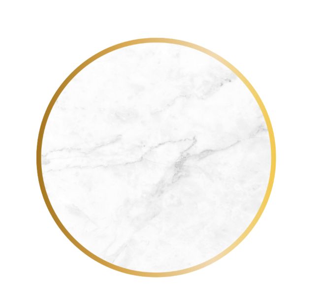 mesa de mármol redonda color blanco con canto oro y pie parís