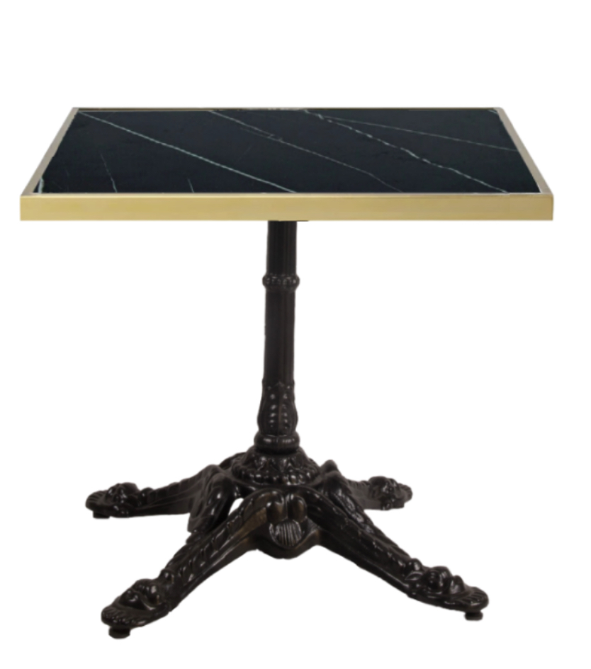 mesa de mármol negra con canto oro y pie parís 