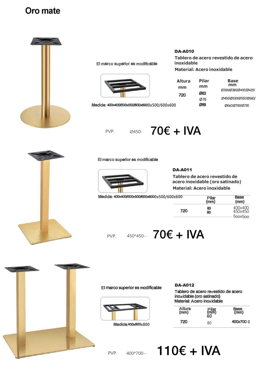 base de mesa modelo básico color oro